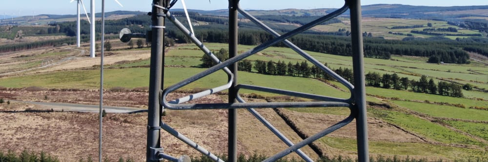 A wind farm met mast in Ireland during a met mast inspection