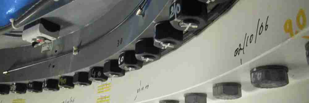 Bolts holding on the nacelle of the General Electric GE wind turbine seen during a pre takeover inspection