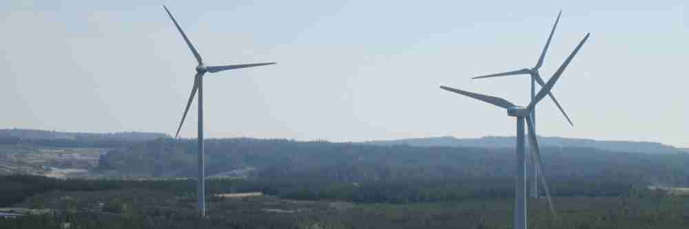 GE 1.5 wind turbines working on the mountains in Ireland